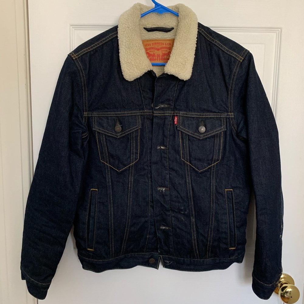 Levi’s Blue Sherpa Lined Denim Jean Trucker Jacket